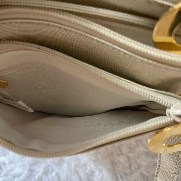 Gold Nylon Crossbody bag with Gold Brass Elephant Attachment & Crystal Eyes - Picture 10 of 11